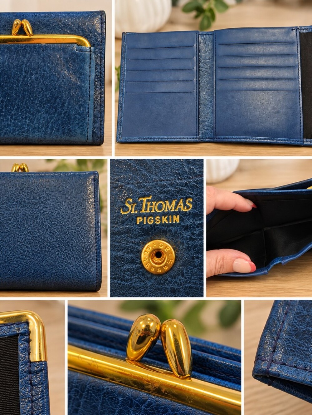 Vintage St. Thomas Pigskin Leather Blue Wallet – Gold Kiss